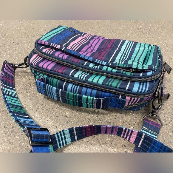 Love Stripe Multi Color Print Lug Medium Top Handle Crossbody Scoop SE - Picture 5 of 16